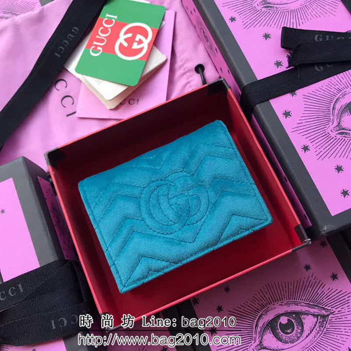GUCCI古馳 歐洲正品原單 天鵝絨GG marmont小卡包 466492 淺藍天鵝絨 WTG1364